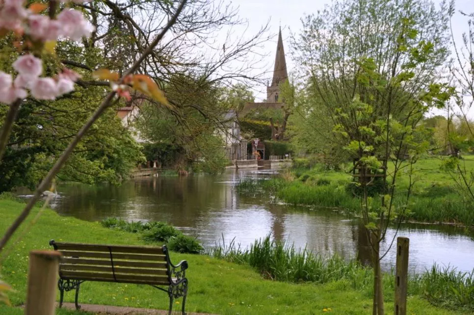 Denford Village church across the river Nene
